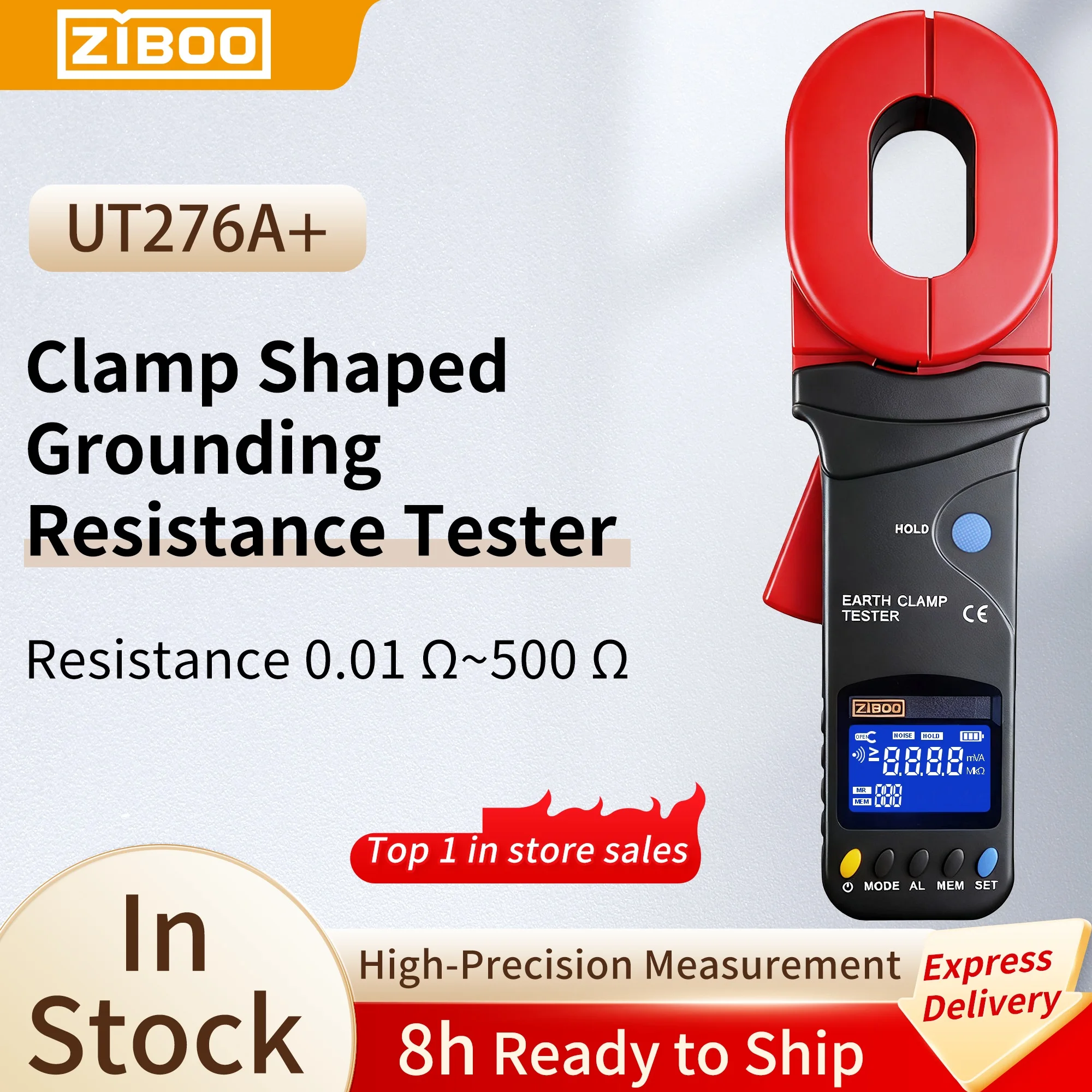 ZIBOO UT276A + UT278A + abrazadera probador de resistencia de tierra resistencia de bucle de tierra 32MM detección de corriente de fuga de mandíbula grande