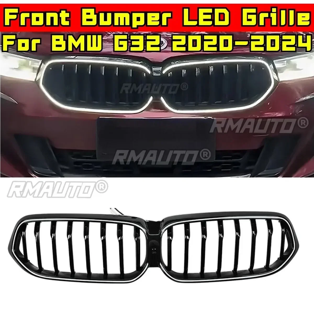 For G32 LED Racing Grill Car Front Bumper Grill Body Kit Front Bumper LED Grill For BMW 6 Series GT G32 2020-2024 Exterior Part