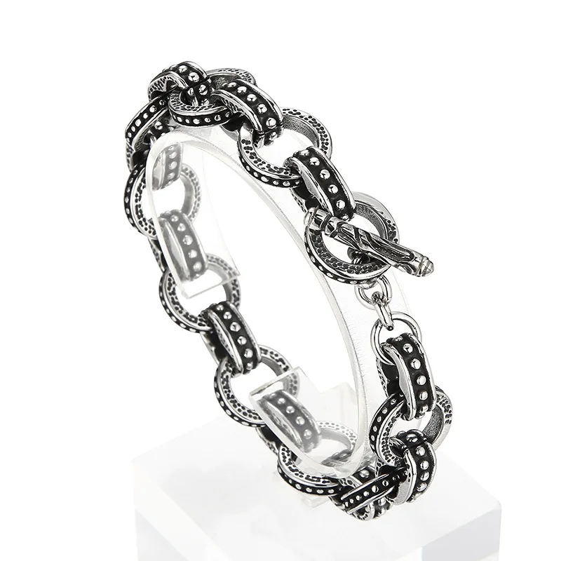 13mm Punk Retro Bike Biker Chain Bracelet for Men Rock Hiphop Casted Black Stainless Steel On Hand Bands Jewellery Accessories