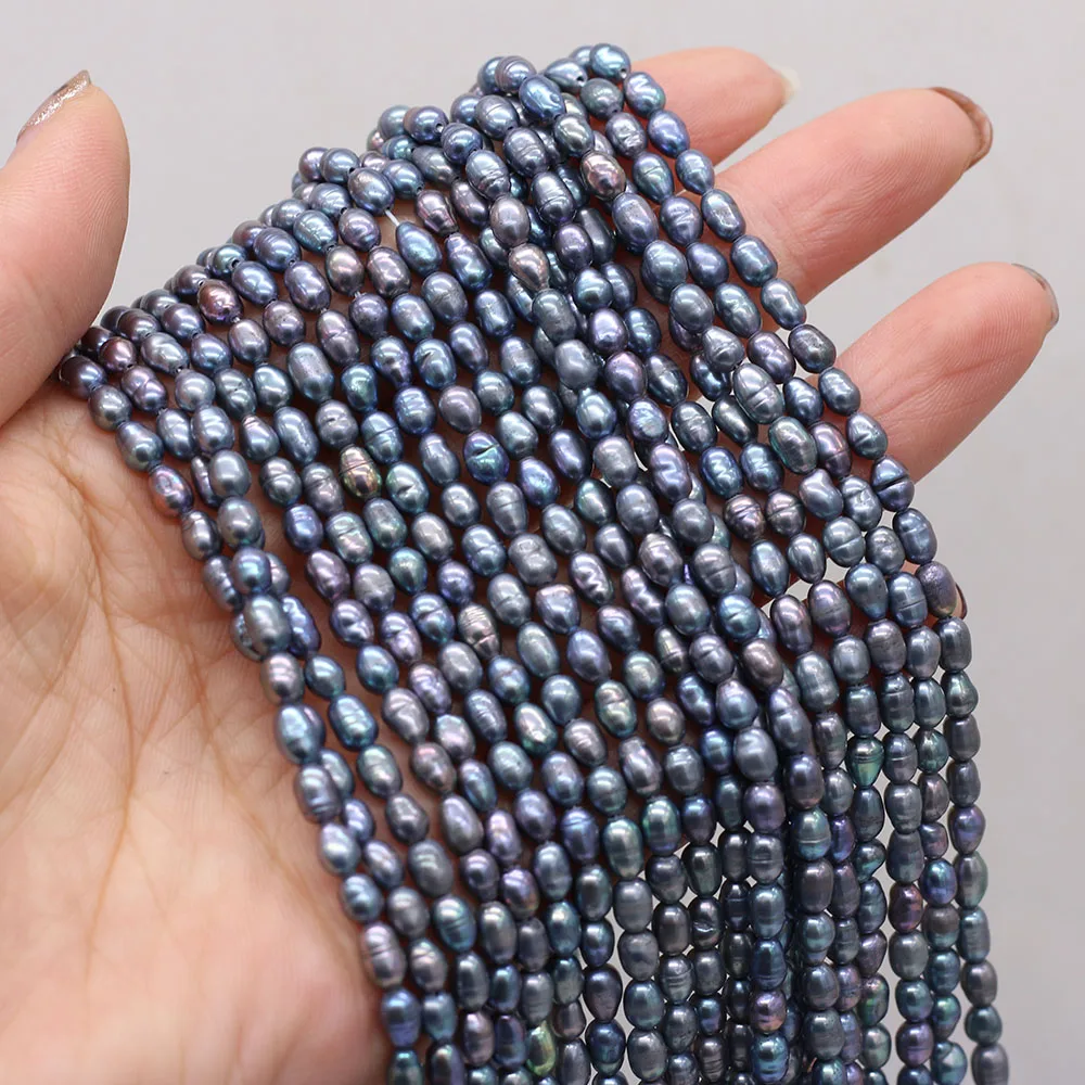 3-4mm Natural Freshwater Pearl Beading Black Rice Shape Real Pearls for DIY Charms Bracelet Necklace Jewelry Making Strand 36cm