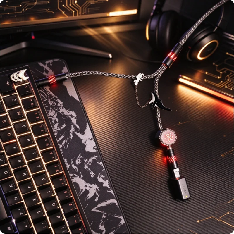 Huahuo 1-to-2 Rgb Aviator Cable Double 8k Esports Pro Version 1.75m Magnetic Axis Mechanical Keyboard Cable Ultra-low Latency