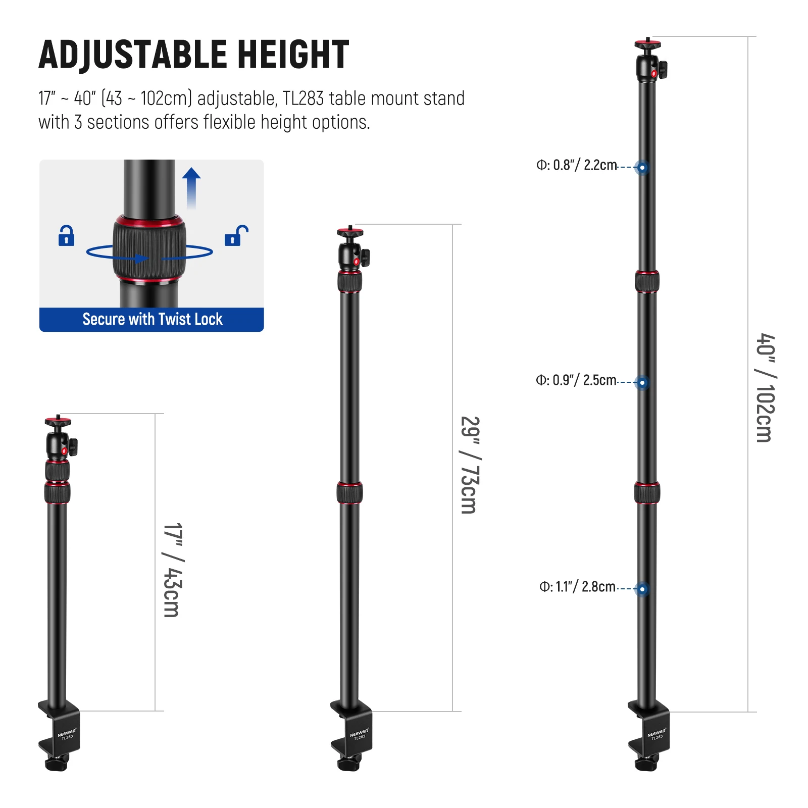 NEEWER Extendable Camera Desk Mount, 17