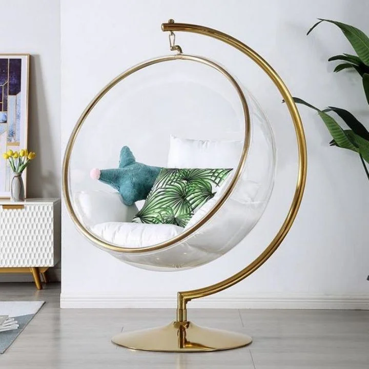 Supplier Indoor Exterior Unique Furniture Clear Swing Acrylic Hanging Ball Golden Egg Bubble Chair