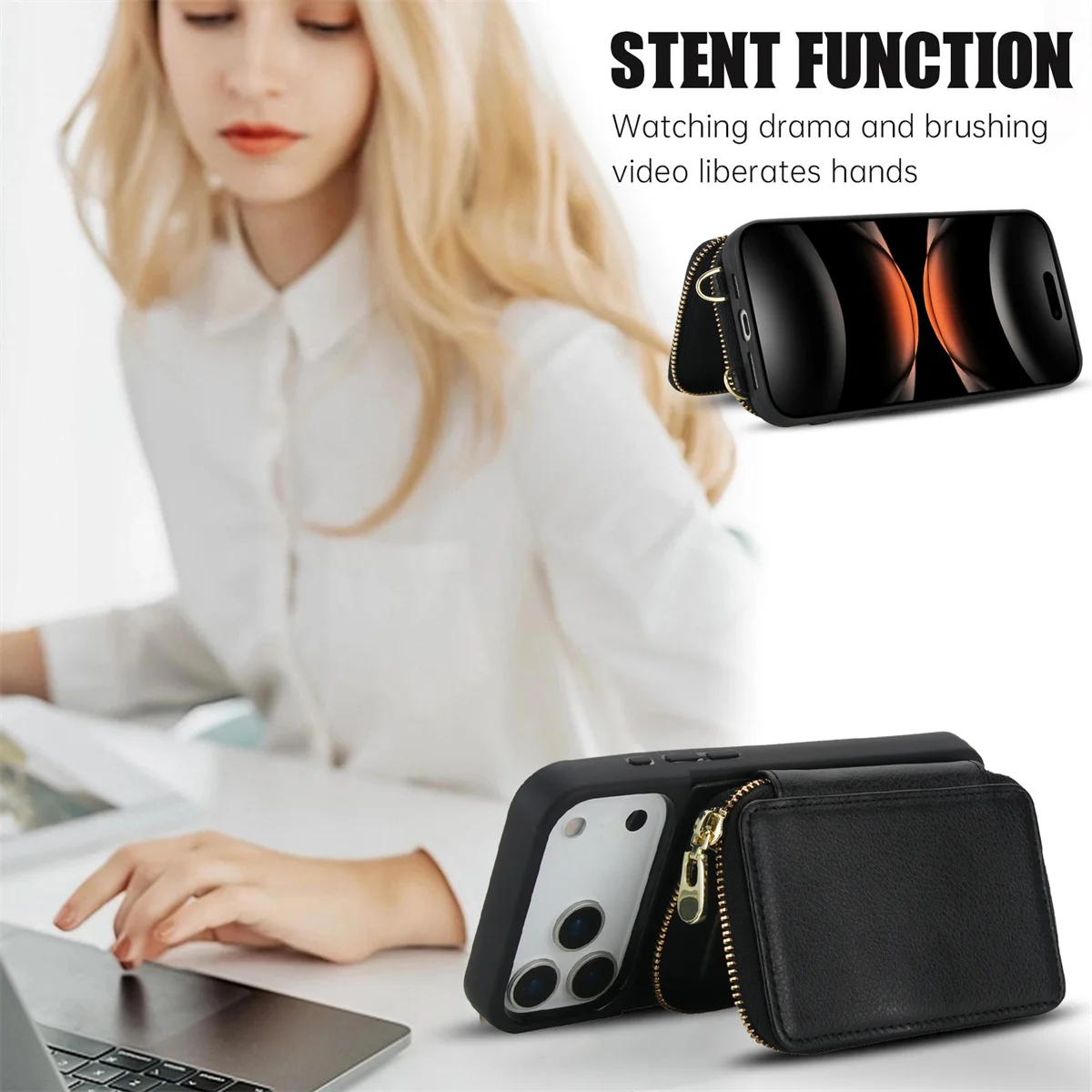 Dompet Kulit dengan Resleting dan Tempat Kartu untuk IPhone 17 Air 16E 16 15 14 Pro Max 12 13 X XS XR 7 8 Plus, Penutup RFID