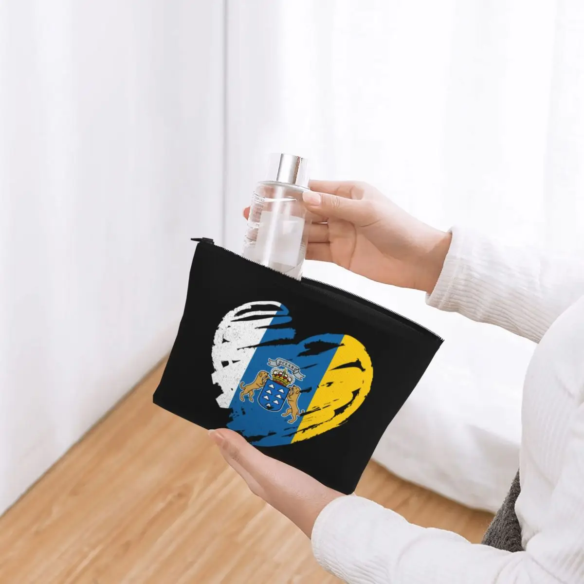 السفر أنا أحب جزر الكناري العلم حقيبة أدوات الزينة المحمولة علم اسبانيا التجميل ماكياج المنظم الجمال تخزين صندوق أدوات Dopp