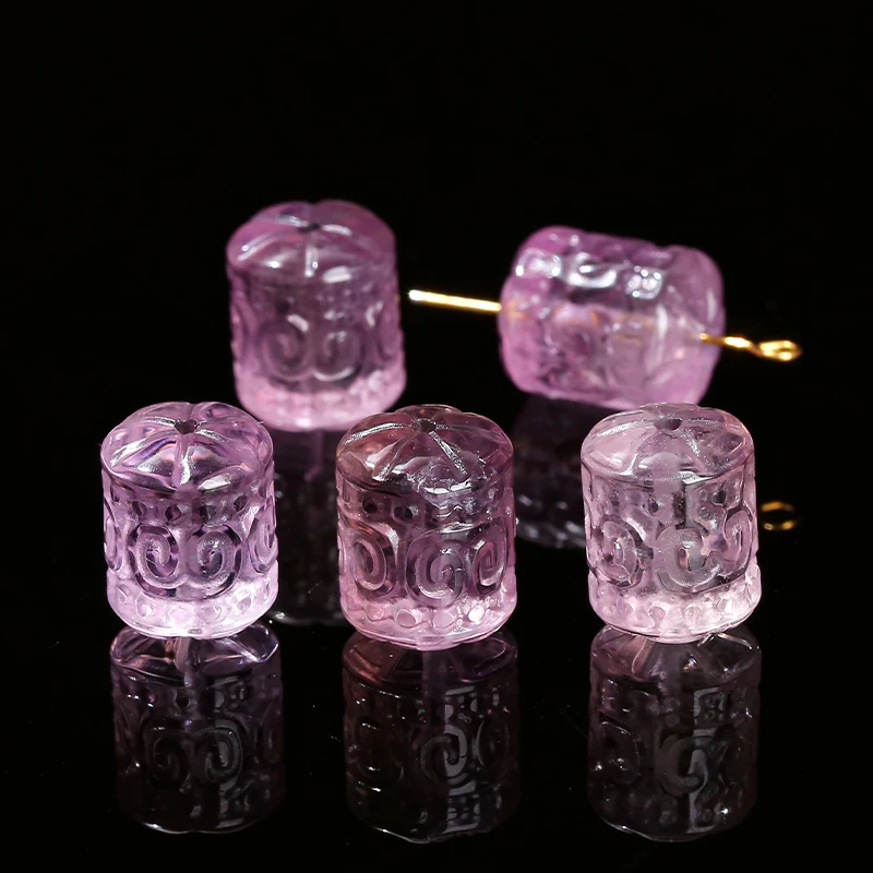 1 Pc Natural Stone Rock Quartz Amethyst Carved Patterned Cylindrical Bead For Jewelry Making Diy Necklace Bracelet Accessory