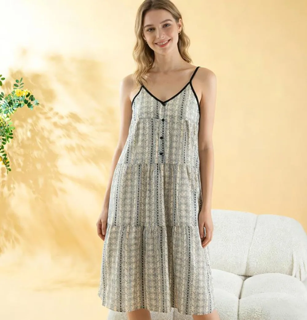 

Floral Woman Night Clothes 2026 Mew Summer Dresses Pure Cpttpn Sleeveless Sleepwear Women's Nightgown One Piece Pajamas Dress