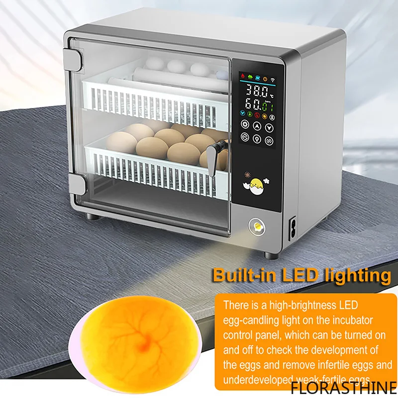 24 Eggs Fully Automatic Incubator Control Touch Dual Screen Power, Single Power Incubator for Chicken/duck/goose/pigeon/peacock