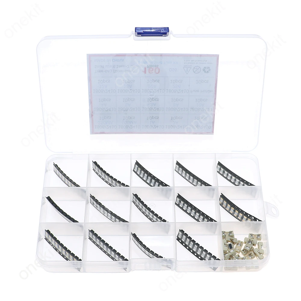 160pcs 15Value 250V 1808 2410 6125 0.25A - 25A Ceramic SMD Slow blow Fuse Assorted kit
