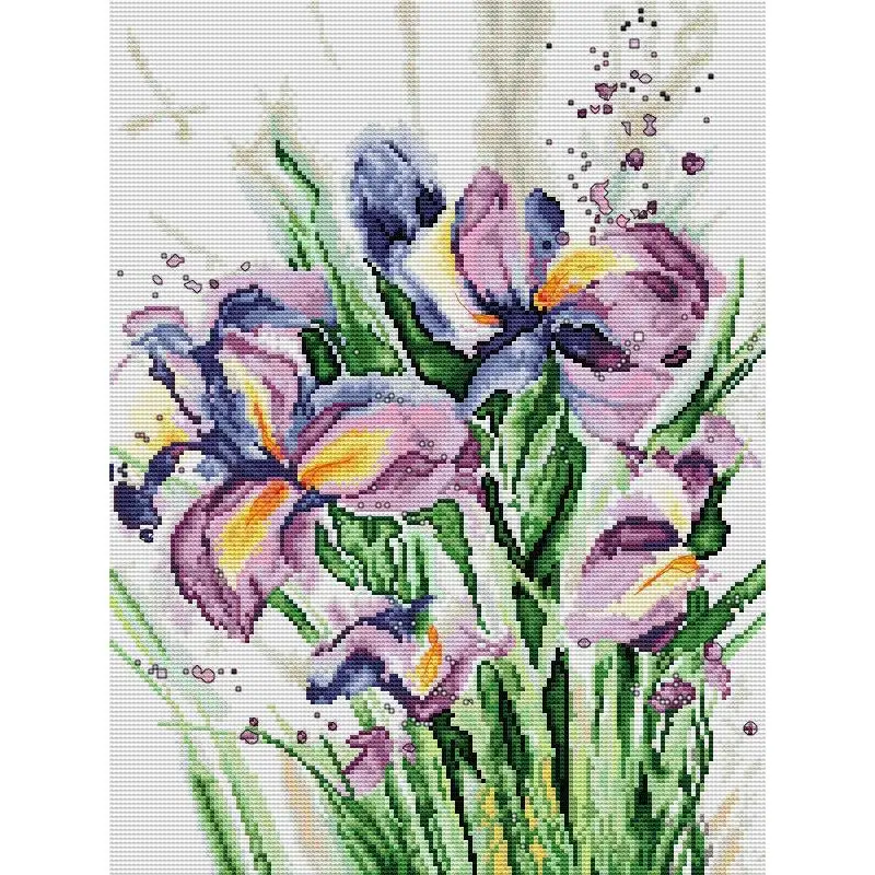 

Iris Flower Floral Pattern Cross Stitch Kit Aida 14ct 16ct 11ct Counted Stamped Fabric Embroidery Needlework DIY Hand Sewing Kit