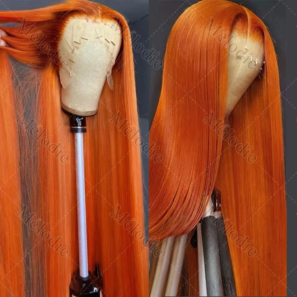 40 Inches Straight Ginger Orange Human Hair Wig Lace Front 13x6 13x4 HD Frontal Colored Wigs Preplucked For Women 250 Density