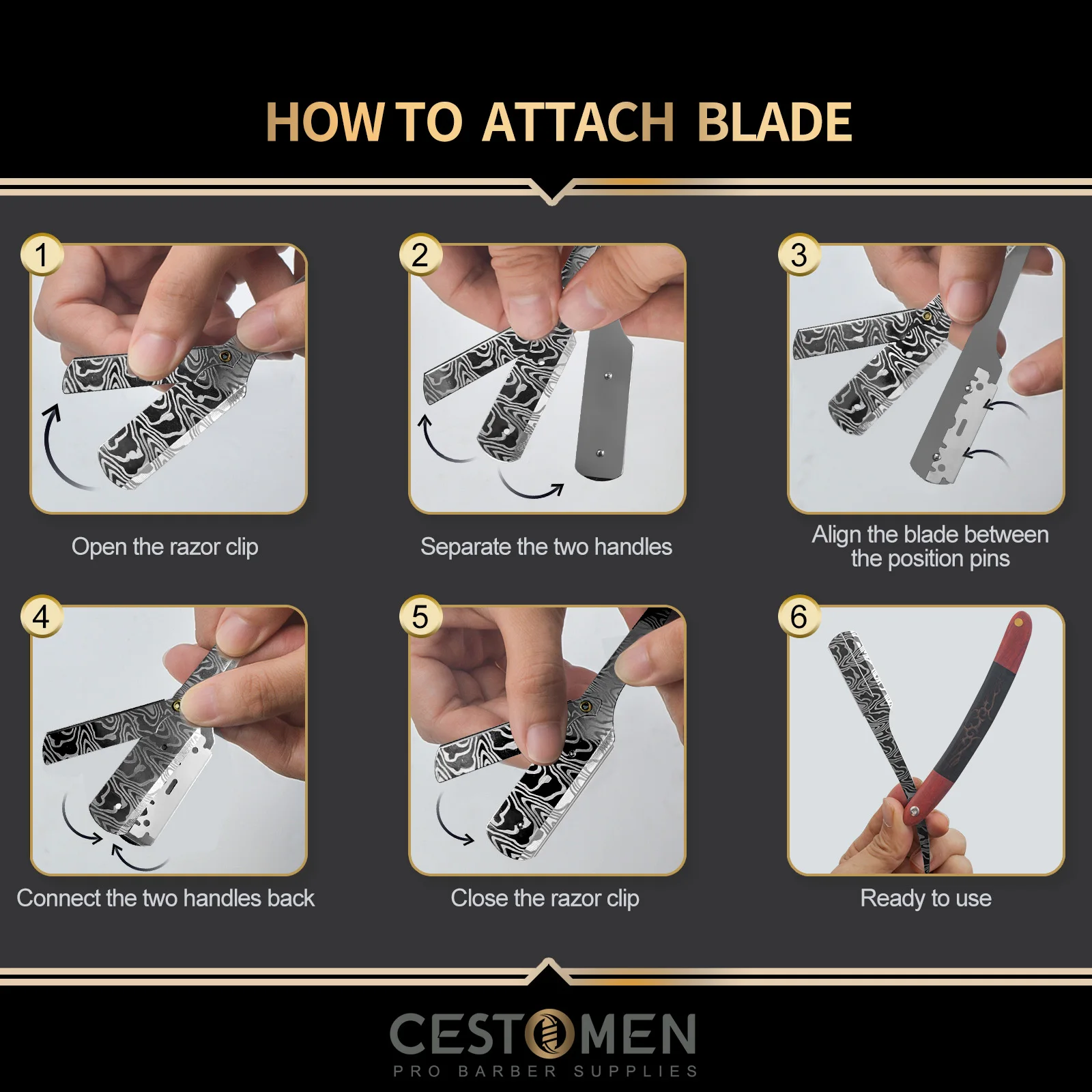 Maquinilla de afeitar Manual para Barbero, soporte de cuchillo plegable profesional de acero inoxidable para afeitado de barba, mango de madera, cuchillas de seguridad, 3 tipos