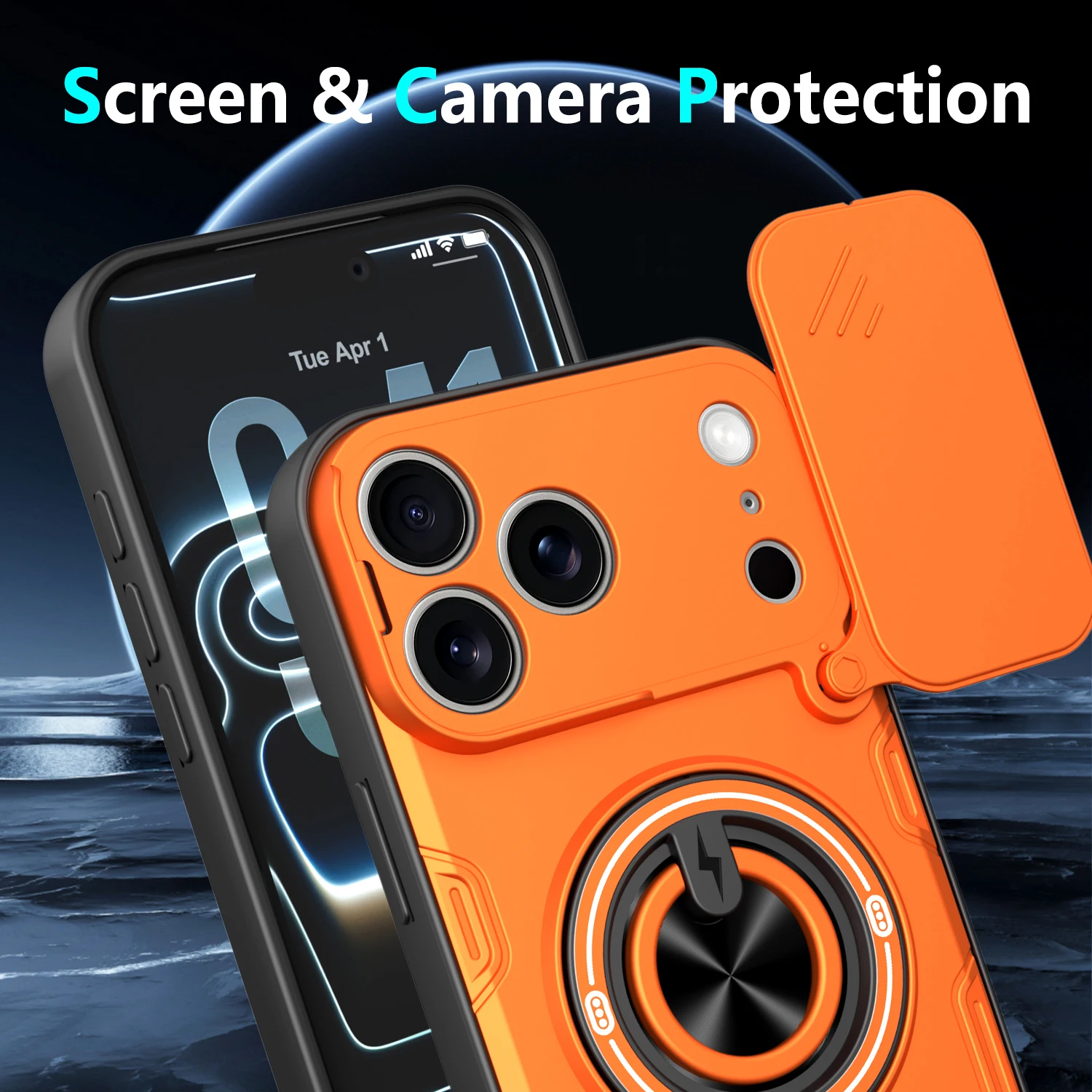 Stoßfeste Handyhülle für iPhone 17 16 Pro 17Pro Max mit Schiebe-Kameraschutz, Magnetring-Ständer und Schutzhülle – Detail 7