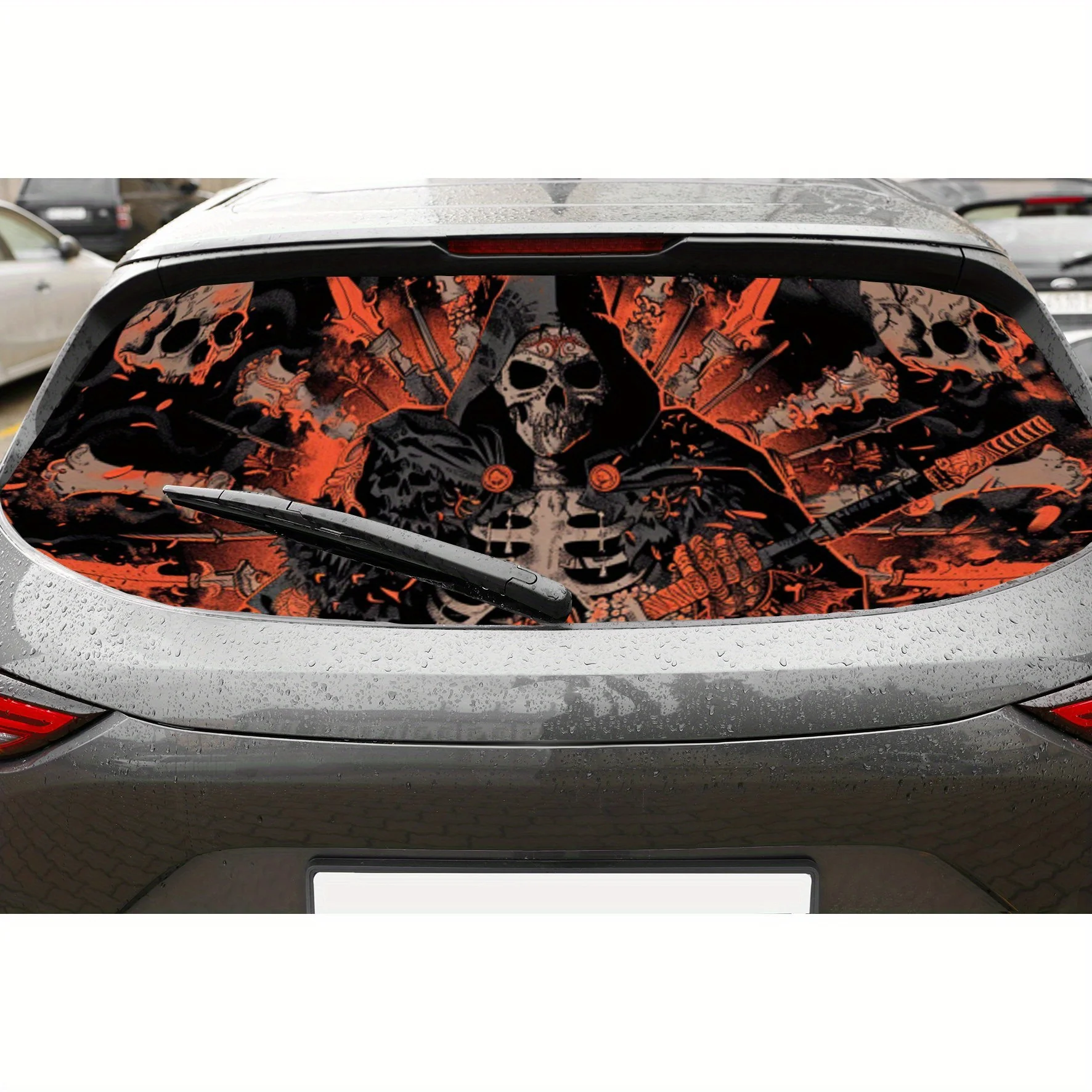 

Dark Battle Skull PVC Perforated Car Vinyl Wraps, Privacy Enhancing Design for Rear Window, Car Rear Windshield Sticker for Most