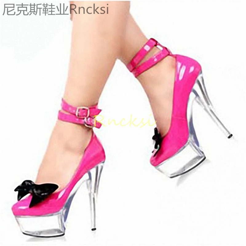 15cm Single shoes spring and autumn new round head fashion ultra-high heel thin heel transparent bottom Joker high heel