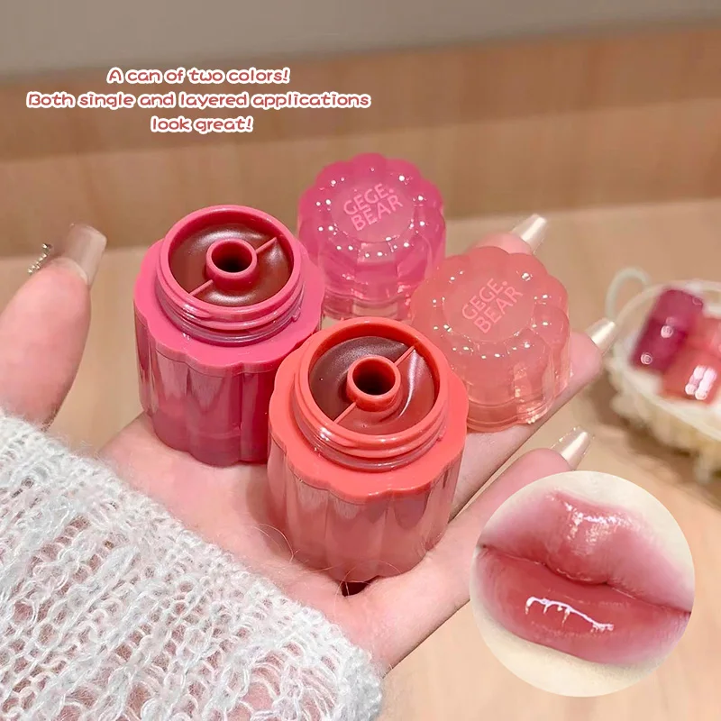 ゲゲベア ダブルソリッドリップグロス、ガラスのような質感の唇、自然な美白リップグロス、色落ちなし、長持ちするメイク