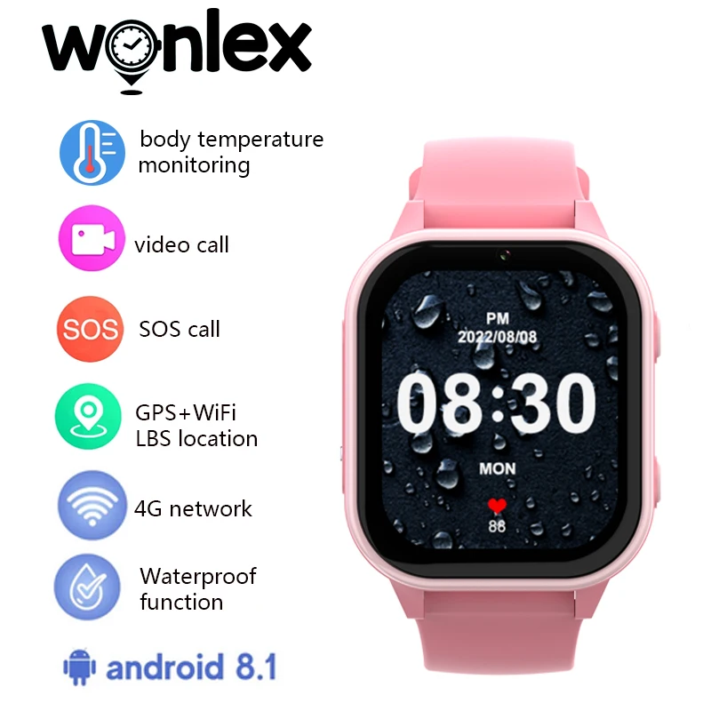 Wonlex 4G kid Smart watch WIFI GPS tracker Anti Lost Video Call body temperature monitor Android8.1 Smart Baby Watch KT19PRO MAX