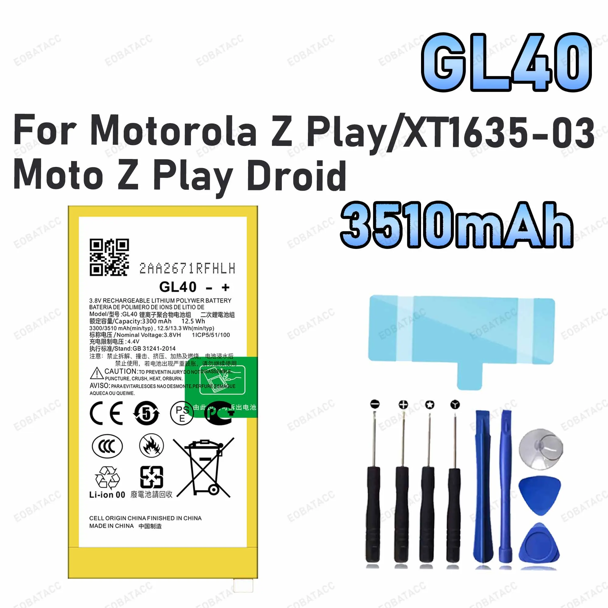 3510mAh GL40 Replacement Battery for Motorola Moto Z Play/XT1635-03 battery Repair Tools Kit