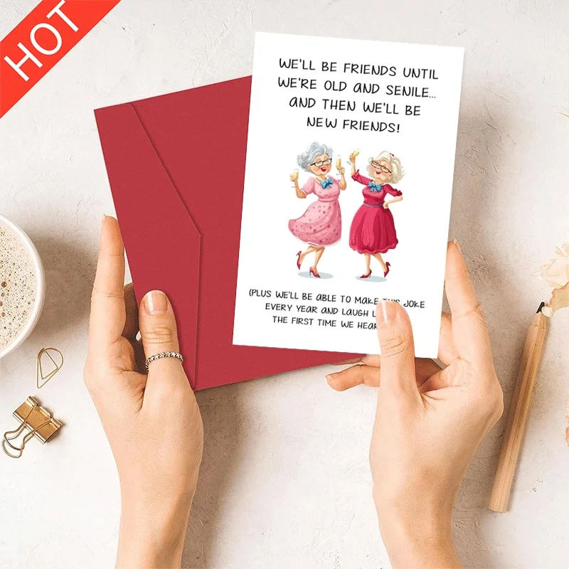 

Funny Best Friend Greeting Card, Old and Senile New Friends Themed Card for Women, Birthday Friendship Card for Elderly Friends
