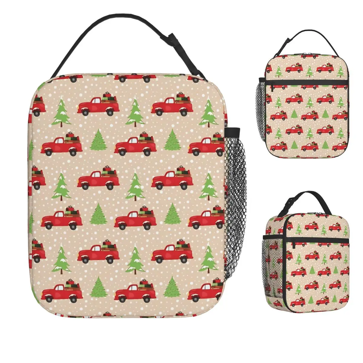 

Christmas Holiday Tree With Vintage Truck Pattern Lunch Bag School Lunch Box For Men Vintage Tote Food Bags Oxford Cooler Bag