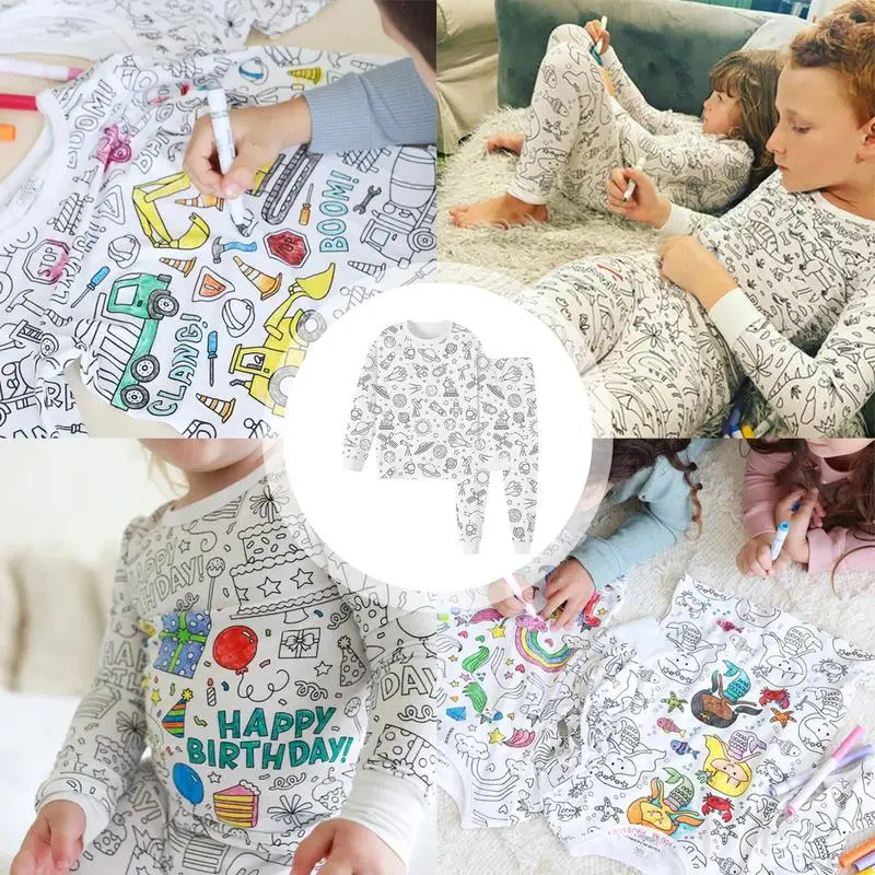 DIY Kids Pajamas Coloring Long Sleeve Top And Pants Pjs Kids Art Color Your Own Pajama Handicraft Toys DIY Kid Crafts For Kids