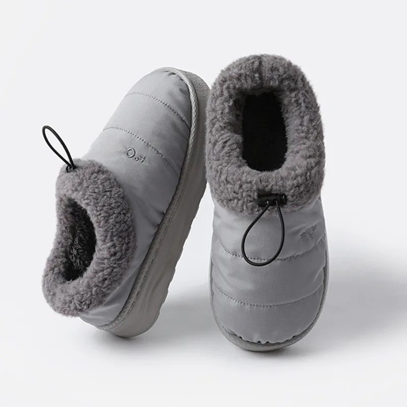 Gacimy Women's Winter Cotton Shoes Warm Fleece Lined Men Outdoor Down Cotton Slippers Soft Sole Plush Slides Fuzzy House Slipper