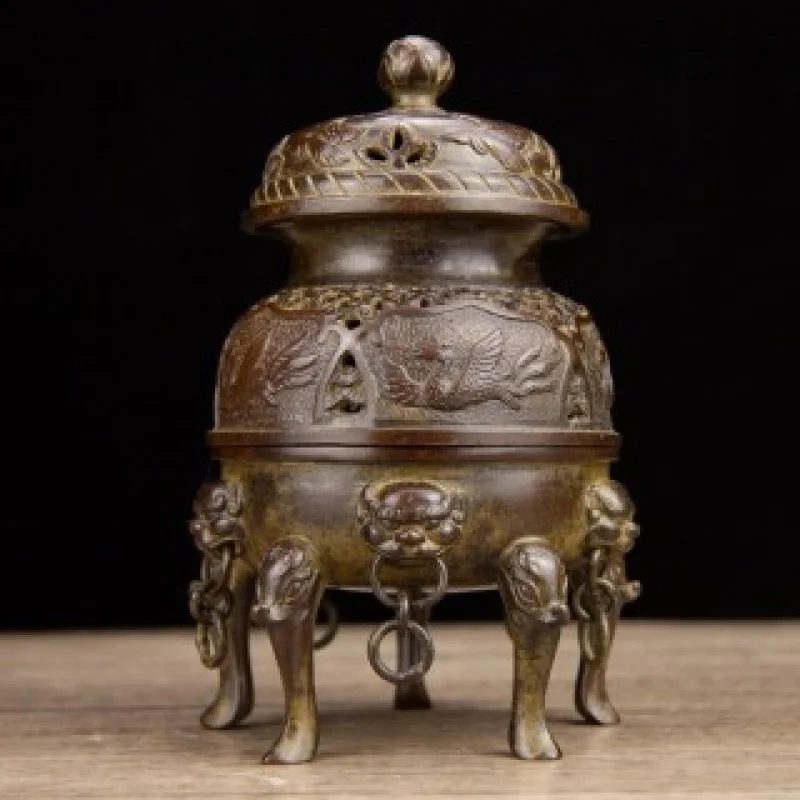 Pure Copper Suzaku Pattern Three-Layer Imperial Incense Holder Aromatherapy Burner Office Living Room Shop Deskto