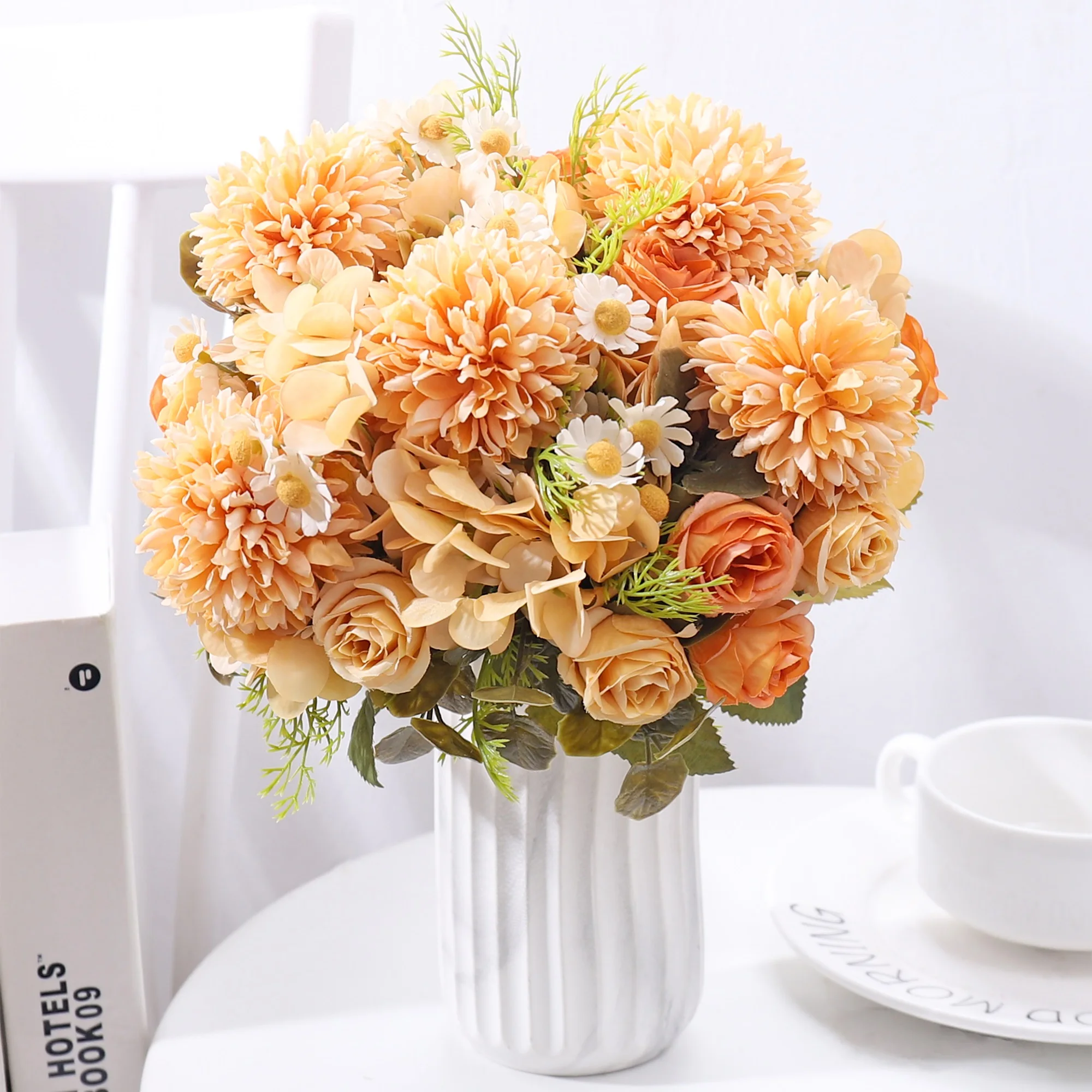 7 شوكة البابونج الزهور الاصطناعية الخريف الورد الحرير باقة للمنزل طاولة الزفاف عيد الحب اكسسوارات الديكور هدية
