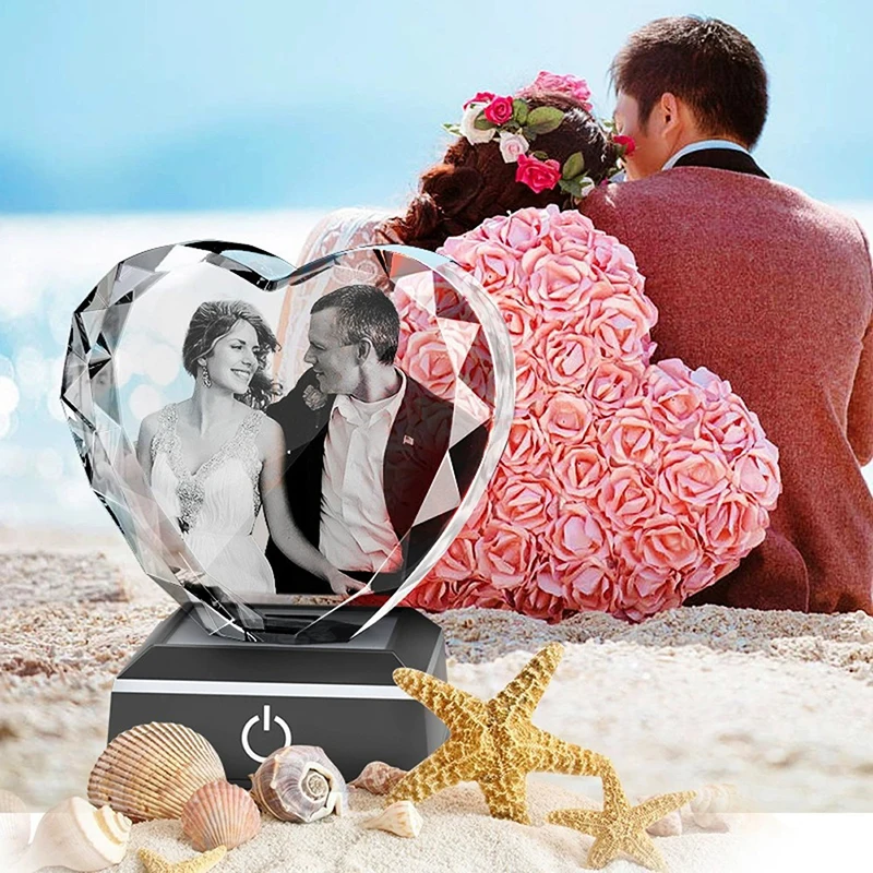 Foto de cristal 3D personalizada, forma de corazón, regalos personalizados para parejas para mujeres, esposa, ella, marido, seres queridos, gatos, perros, mascotas