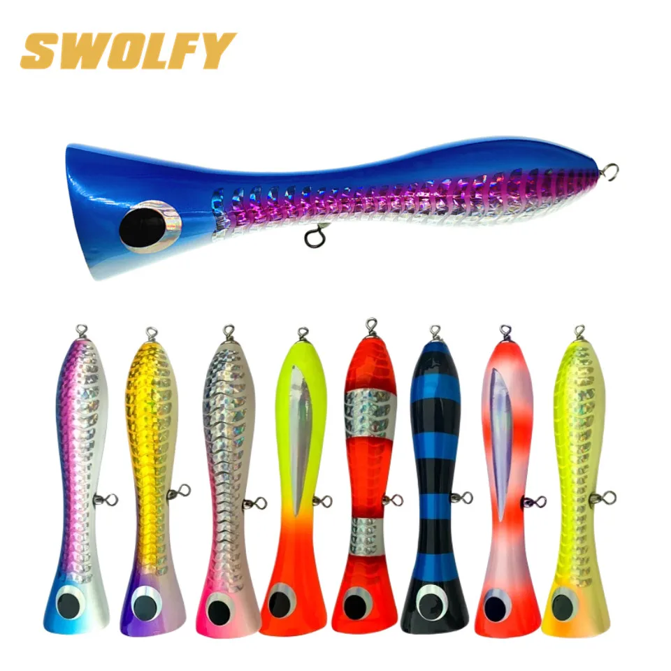 Swolfy Big Game Popper Fishing Lure 200mm 120g Topwater Popper Artificial Hard Bait  for Heavy Sea GT Tuna Fishing Lure