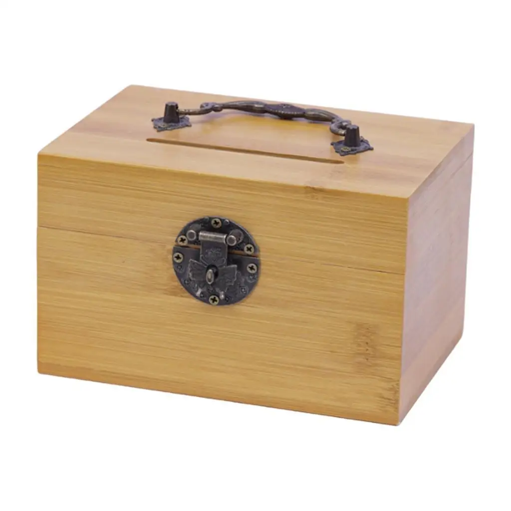 Handmade Wooden Money Box with Antique Iron Lock Treasure Chest Wooden Box Keepsake Box for Kids Earrings Brooch Clips Necklace