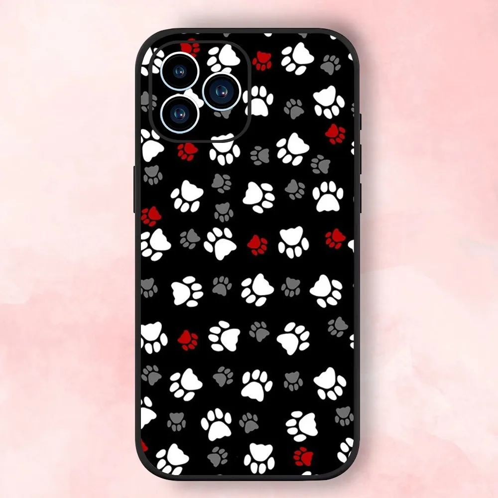 Animal Dog Paw Prints Phone Case For iPhone 15,14,13,12,11,XS,XR,X,8,7,Pro,Max,Plus,mini Black Silicone Soft Shell