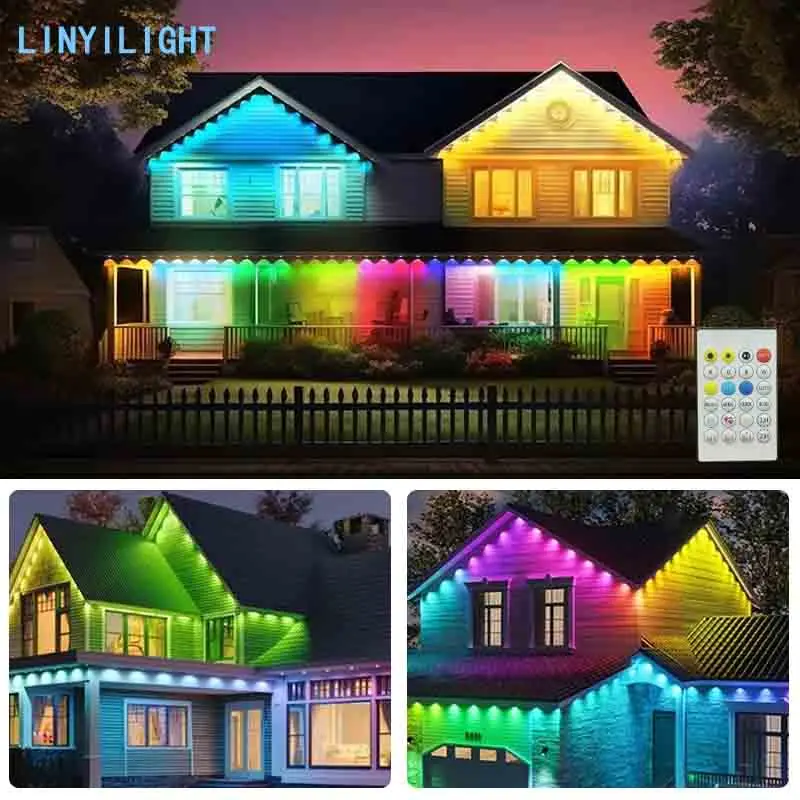 IP67 Waterproof RGB Outdoor Eaves Lights Dimmable Music Sync Timer Function String Light 16 Million Color Eaves Lights for Home