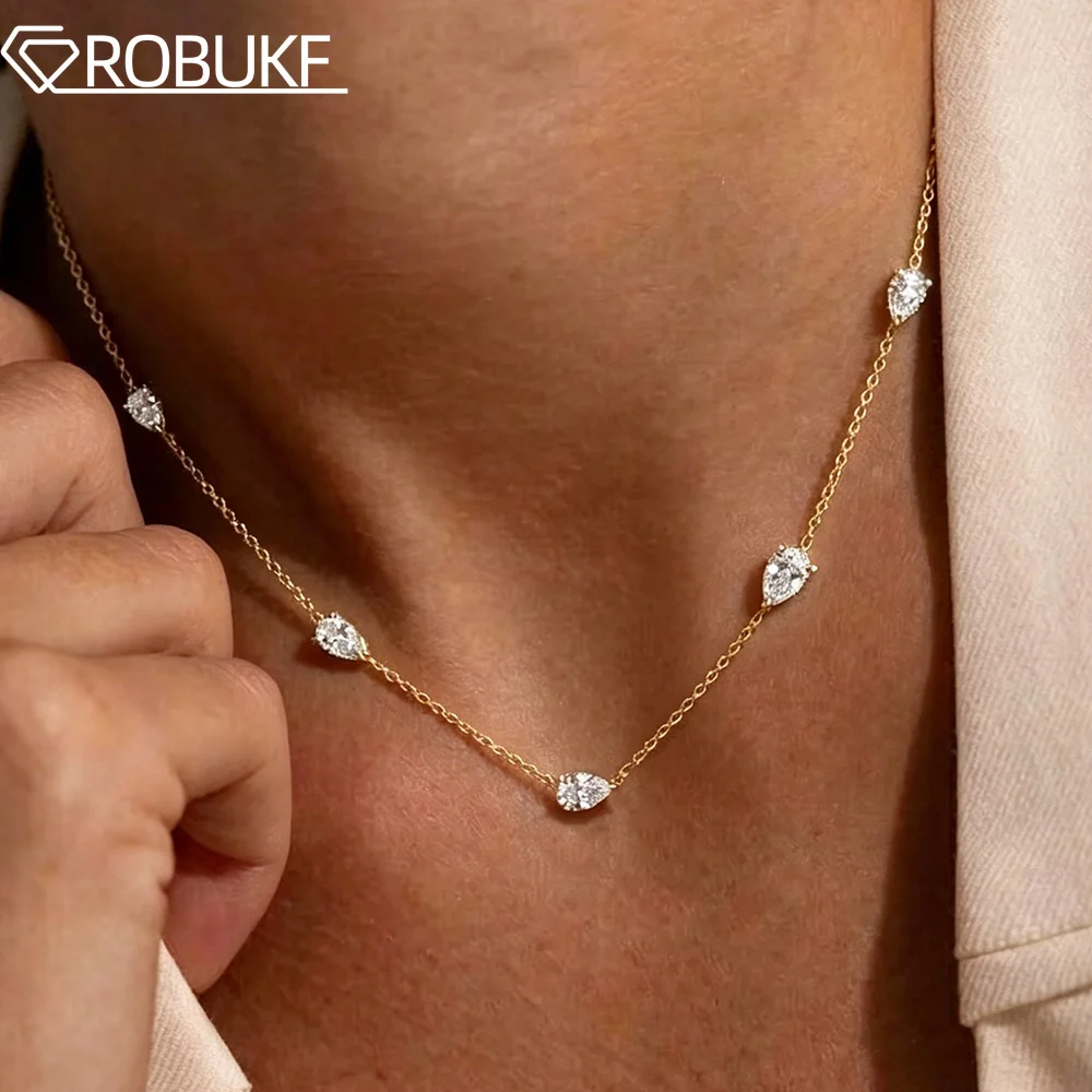 

5cttw East West Pear Cut Full Moissanite Necklaces for Women S925 Silver 18K Gold Plated Waterdrop Style Jewelry Birthday Gifts