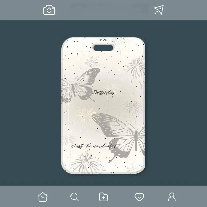 Capa de manga com estampa de borboleta para banco, identidade, ônibus, cartão de identificação, estudante, porta-crachá feminino, chaveiro, cordão, conjunto de cartão