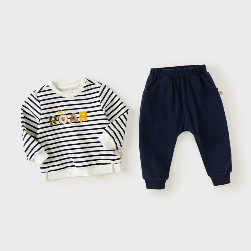 Dave Bella Autumn Children's Suit Simple Fashion Boy's Suit Casual Loose Stripes Top+Long Pants Kid's Two-piece Suit DB3242093