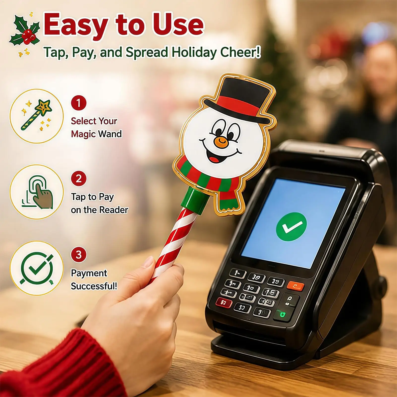 Christmas Credit Card Payment Magic Wand Snowman Reader Prop Holiday Checkout Tool for Retail Stores Cafes Events and Shopping
