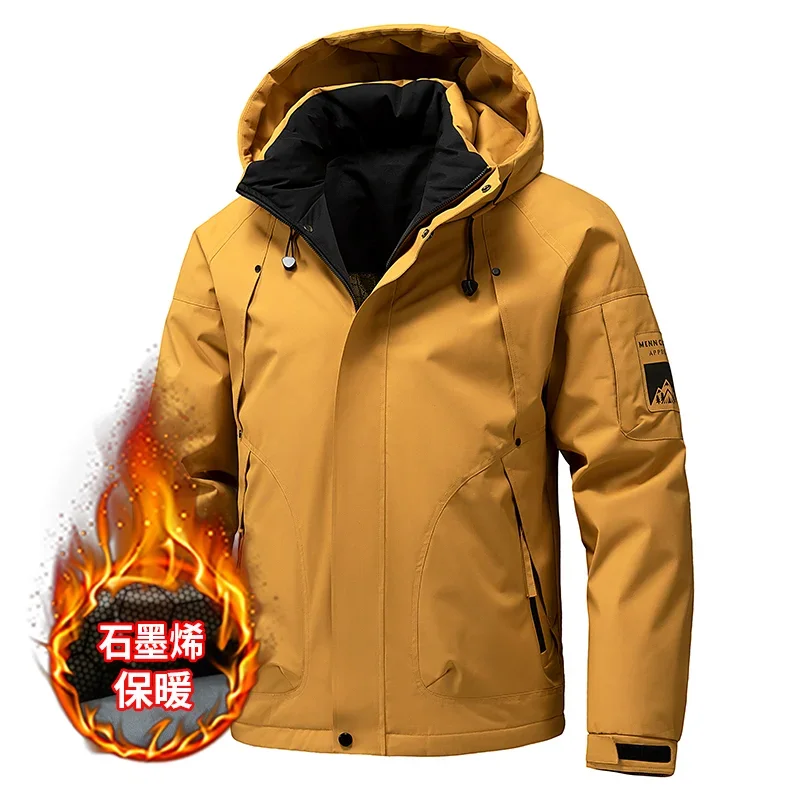 

New Winter Waterproof Jacket Men Outdoor Softshell Zip Up Hooded Jacket Windbreaker Hiking Camping Coats Lightweight Work Jacket