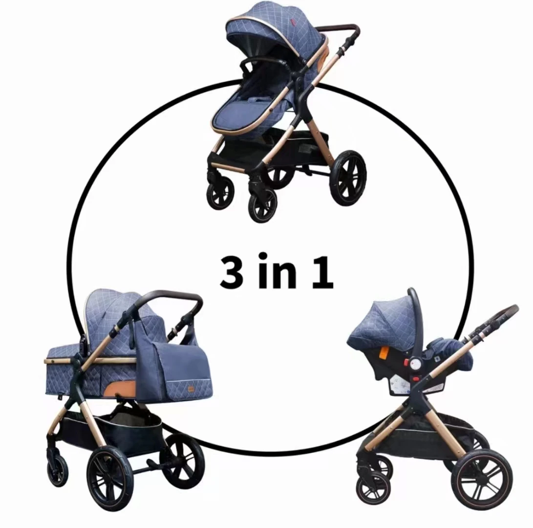 Deluxe 3-in-1 faltbares Reisesystem, kombinierte Kombination aus Jogging-Stubenwagen in voller Größe, leichte Kinderwagen, Autositzträger, Kinderwagen