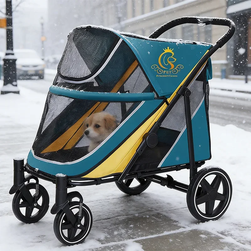 No More Struggles One Hand Fold Pet Stroller  Dual Brake Breathable Washable Pad Safe Dog Cat Stroller for All Terrains