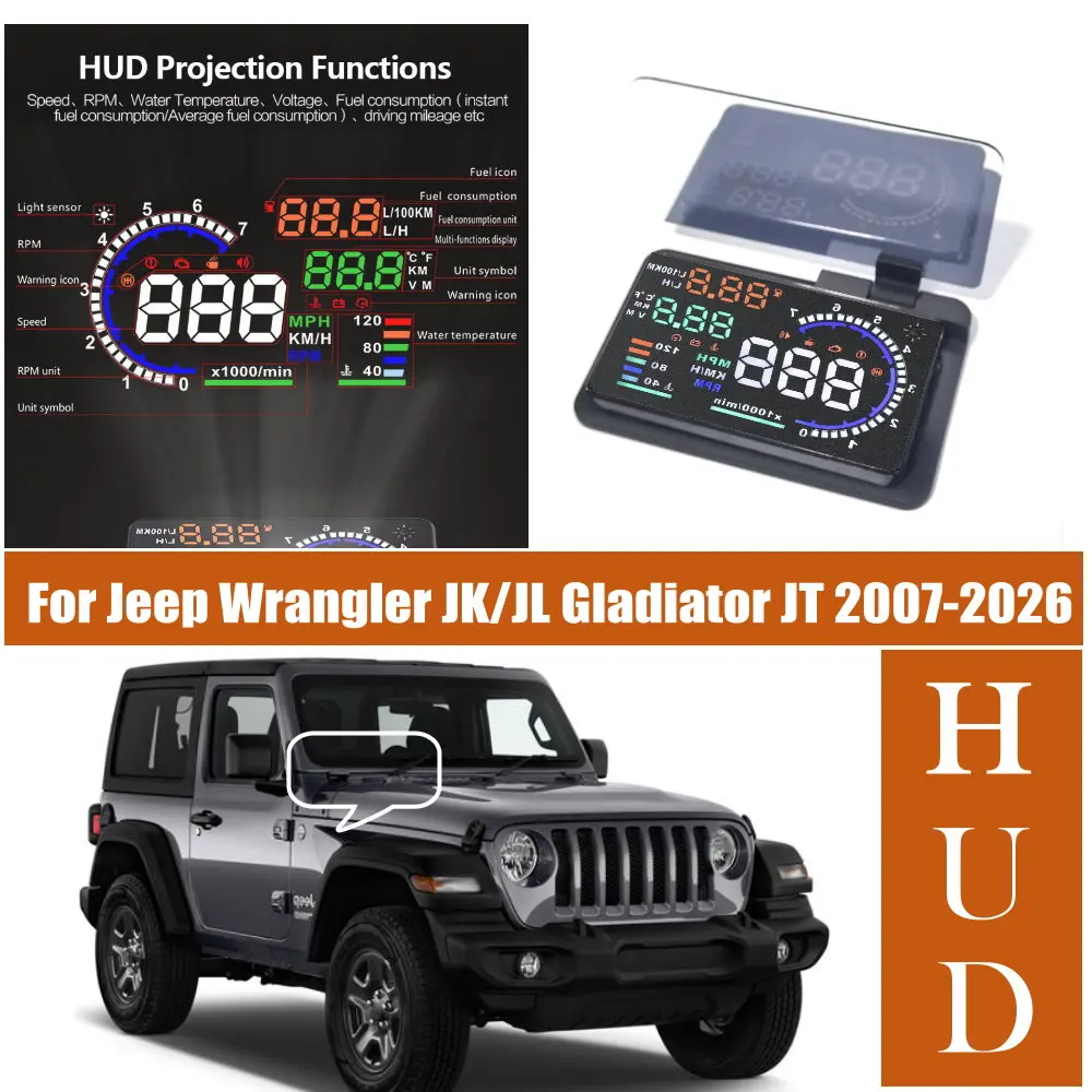 

Car HUD Head Up Display LED Windshield Projection For Jeep Wrangler JK 2007-2017 JL 2018-2026 Gladiator JT 2020-2026