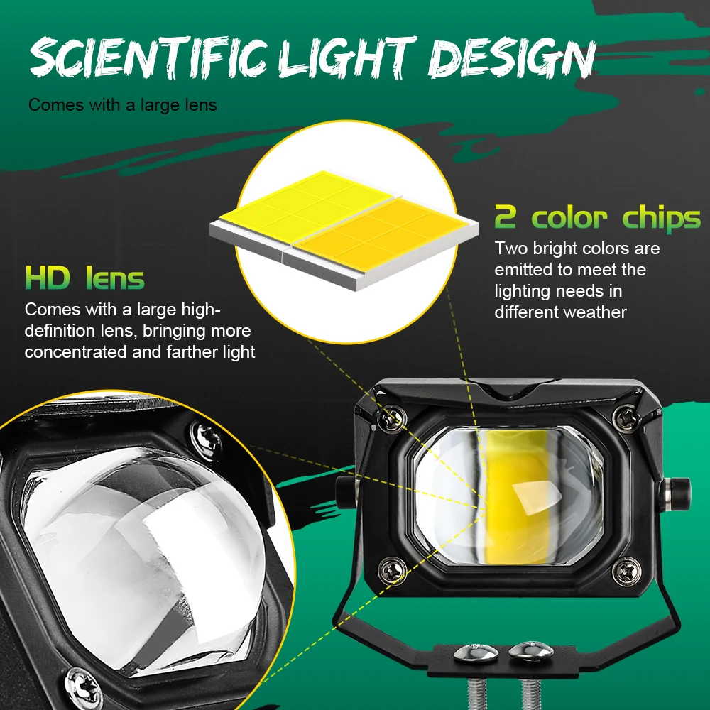 مشرق القيادة شعاع ثنائي اللون العنبر الأبيض ستروب الضباب مصباح 3 بوصة صغيرة 2.6 ''30 واط شاحنة الطرق الوعرة Led ضوء العمل للدراجات النارية #2