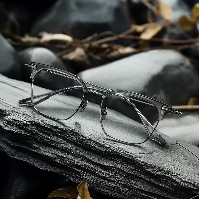 Qonoic-Titanium Square Optical Glasses, Blue Light Blocking Spectacle, Brand Designer, Browline clássico, AT80869