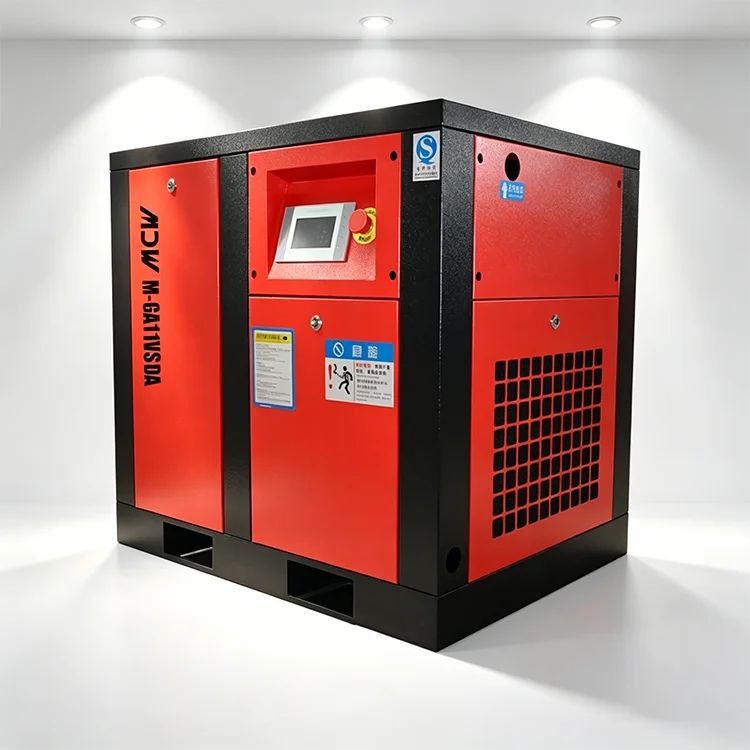 High Durability 15HP Air Cooled Rotary Screw Stationary Compressor Oil-less Motor PLC Long Lifespan  Industrial Use