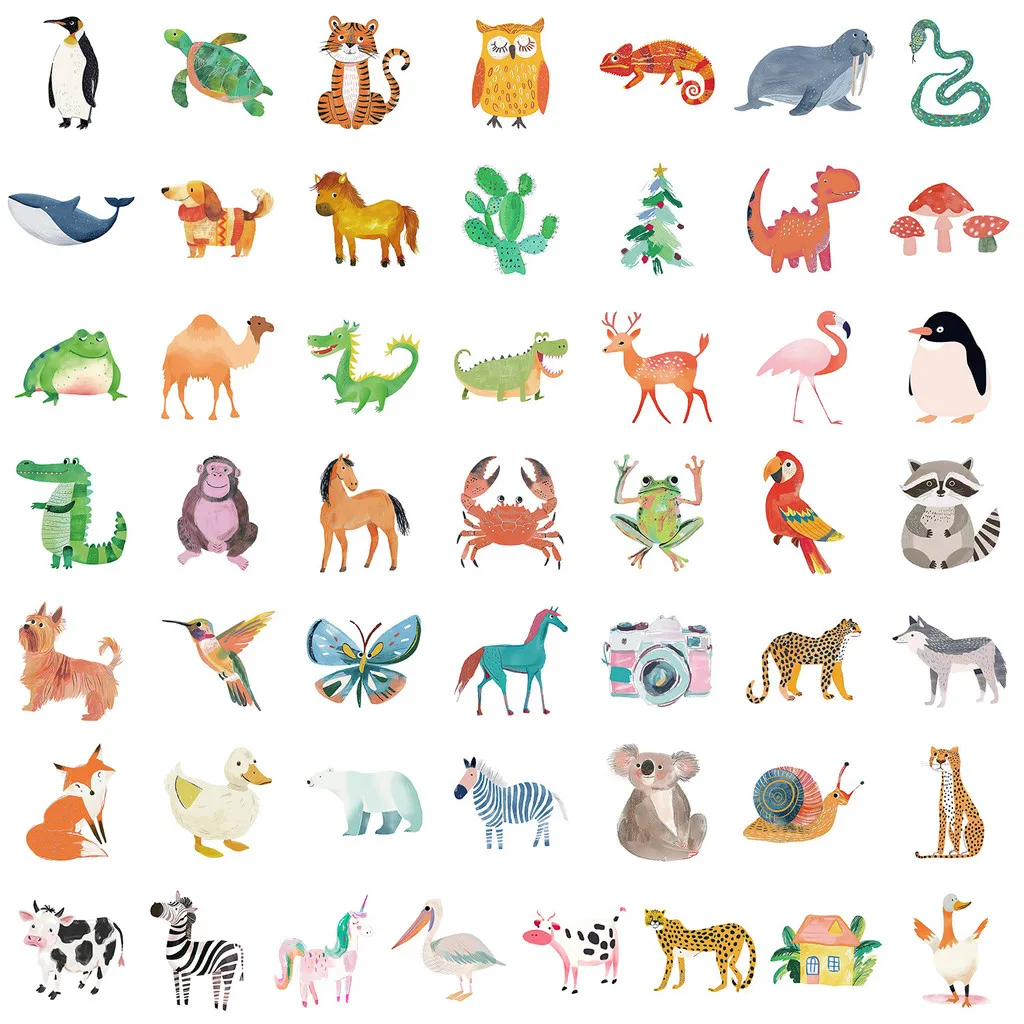50PCS Kids' Hand-Drawn Animal Graffiti Stickers - Waterproof Decor for Water Cup, Phone, Computer & Skateboard AnimeWorlds Store