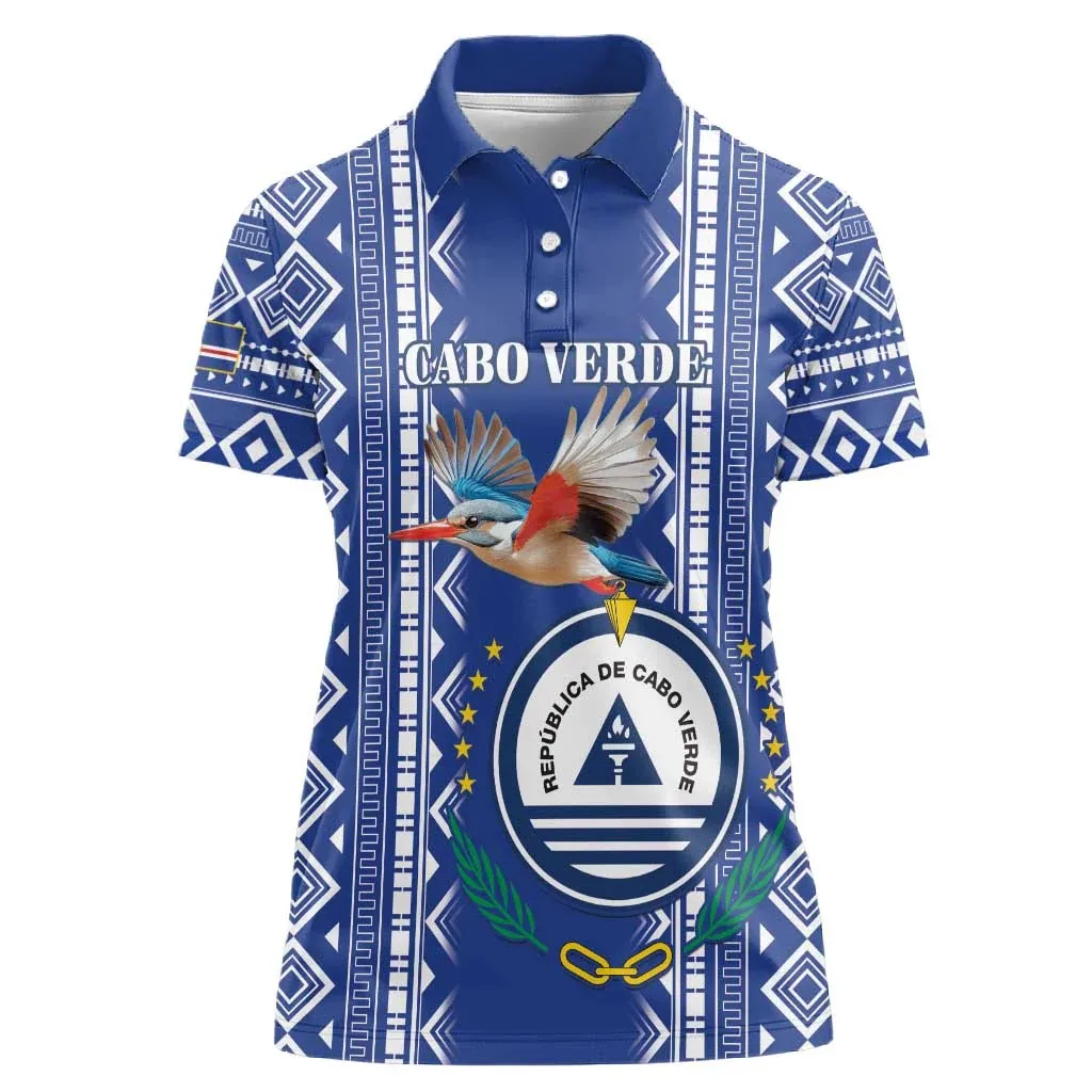 Women Cabo Verde Coastal Polo Shirt Short Sleeve Collared Flag Graphic Print Casual Slim Fit Summer Fashion Tee Top