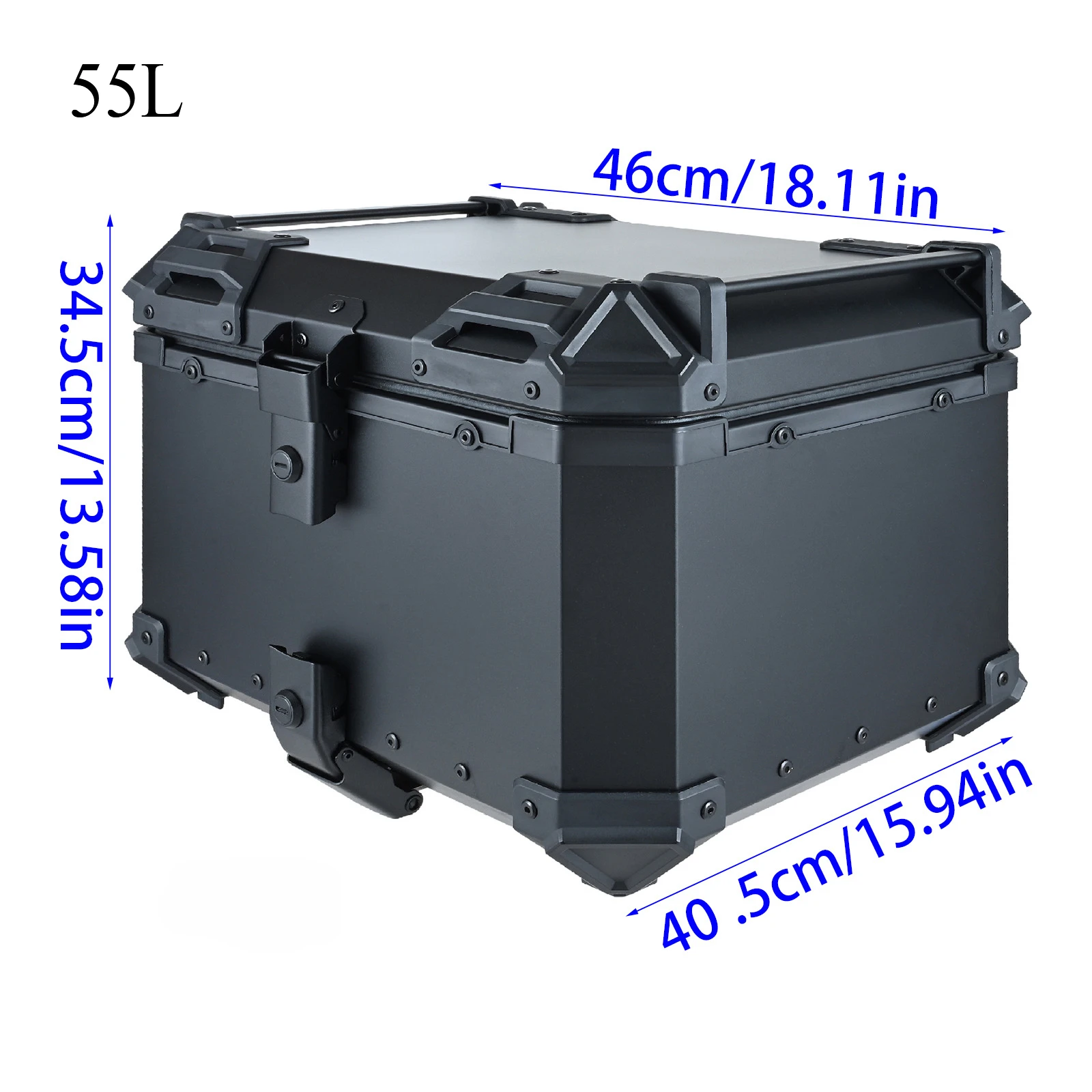 

55L Universal Aluminum Top Box Motorcycle Tail Box Rear Luggage Storage Tool Cases with Fitting Plate and Fixings Helmet Box