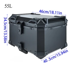 55L Universal Aluminum Top Box Motorcycle Tail Box Rear Luggage Storage Tool Cases with Fitting Plate and Fixings Helmet Box