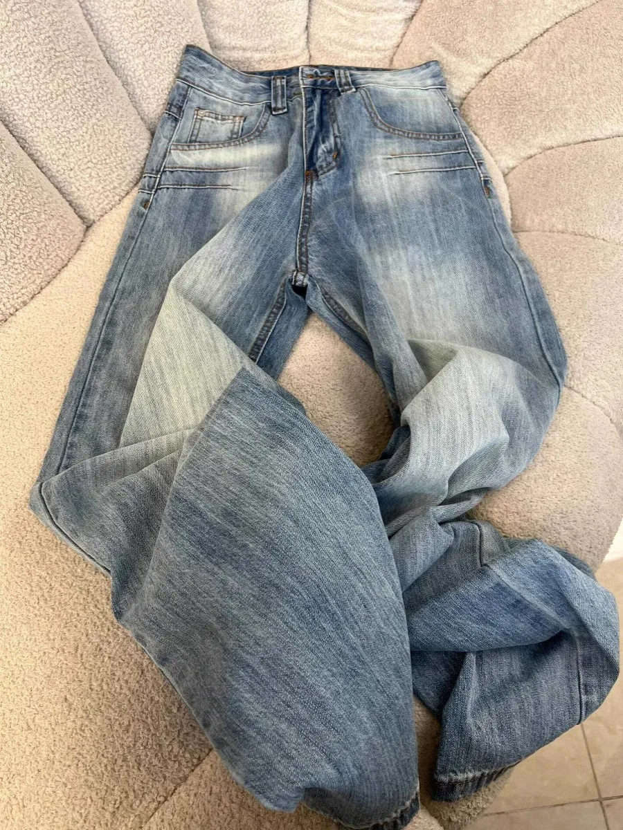 

Retro Washed High Waist Slimming Wide Leg Jeans Women's Summer Loose Straight Cut Denim Pants Design Sense Embroidery Commute...