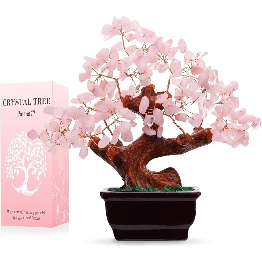 

Parma77 Фэн-шуй Натуральный розовый кварц Кристалл Дерево денег, Исцеляющие хрустальные деревья Украшение в стиле бонсай для богатства и удачи